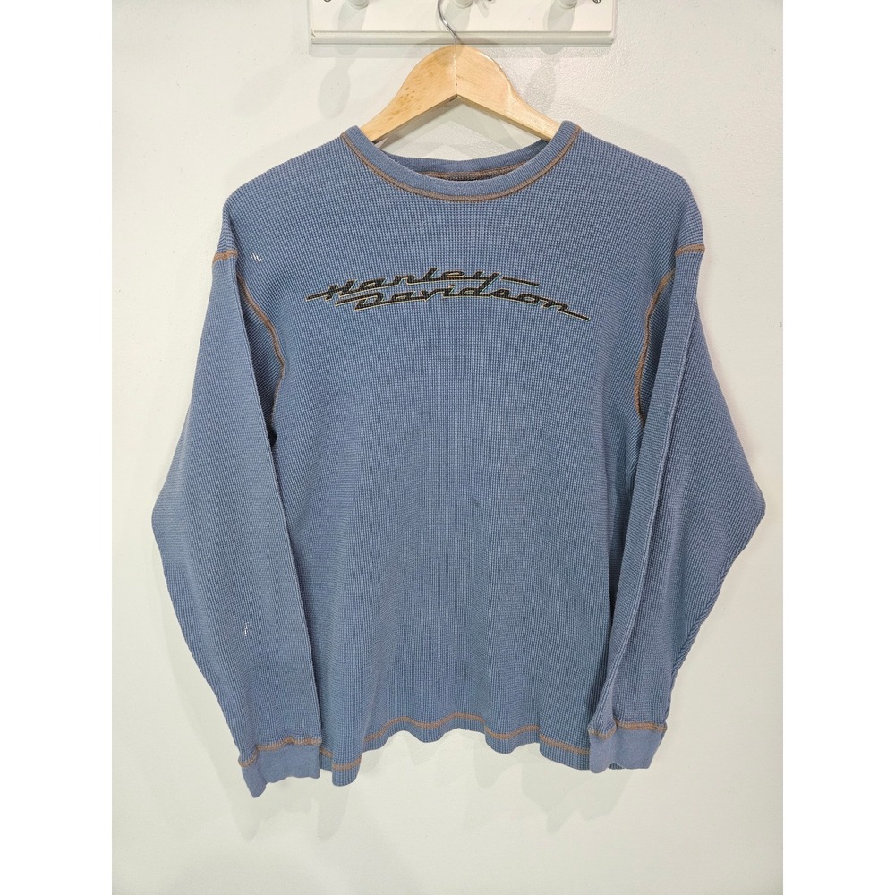 Harley Davidson Blue Waffle Knit Thermal Shirt Memphis TN Graphic Mens XL